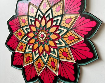 Rzeźbiona sztuka mandali z drewna, mandala, rzeźbione drewno, lotos, dekoracja jogi, sztuka mandali, sztuka medytacji, drewniana mandala, dekoracja mandali