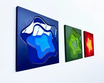 Art paintings consisting of glossy epoxy resin surface, hand-painted wood layers. Create your own art wall with the colors of your choice!