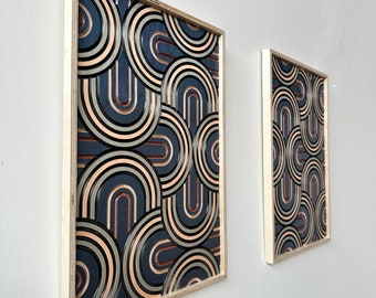 Arte de madera geométrica TALLADA, arte de pared de madera, decoración de pared, arte de pared de madera rústica, colgante de pared de madera, regalo de inauguración de la casa, hecho a mano