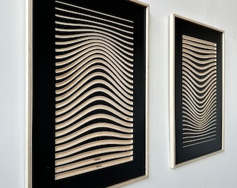 CARVED Wavy Line  Wood Art, Wood Wall Art, Wall Decor, Rustic Wood Wall Art, Wood Wall Hanging, Housewarming Gift, Handmade