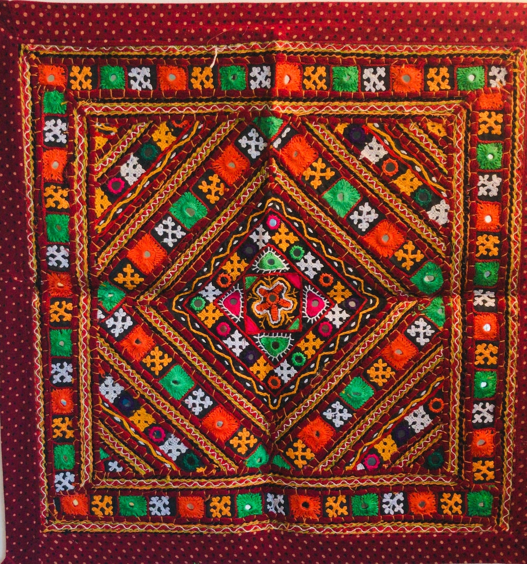 Large Square Pattern Handmade Indian Wall Hanging Tapestry Embroidered ...