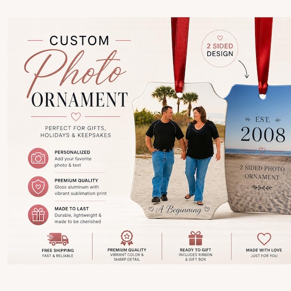 Custom Photo Berlin Ornament 2-sided, Christmas Holiday Ornament, Any Combination Text & Photos, Personalized Photo Gift