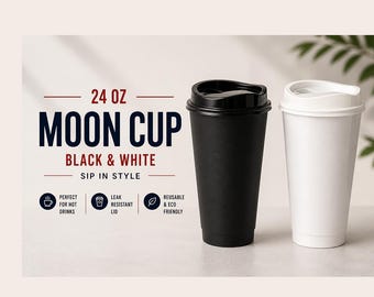 Blank 24 oz Moon Hot or Cold Coffee Cup BLANK with Moon Opening ~ No Logo -24oz. Sets of 1,5 or 10