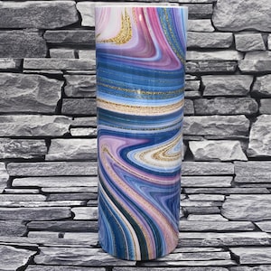 Custom Pink Blue & Gold Geode Tumber   ~ 20 or 30 oz Skinny Stainless Steel Tumbler, Can Cooler or 24oz ColdCup Simlar to Starbucks