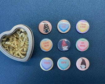 Cute As A Button ~ Valentines Heart Tin ~ Converstaion Hearts ~ Magnet Vday Gift