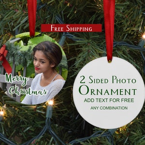 Custom Photo Circle Ornament 2-sided, Christmas Holiday Ornament, Any Combination Text & Photos, Personalized Photo Gift