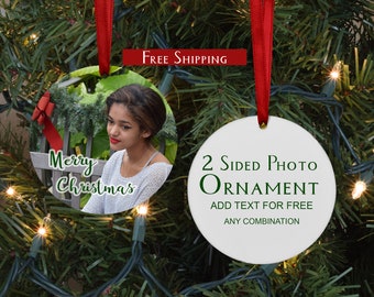 Custom Photo Circle Ornament 2-sided, Christmas Holiday Ornament, Any Combination Text & Photos, Personalized Photo Gift