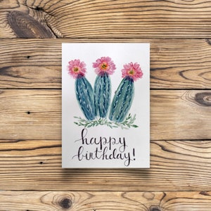 Carte d'anniversaire cactus faite à la main | Variations personnalisées possibles
