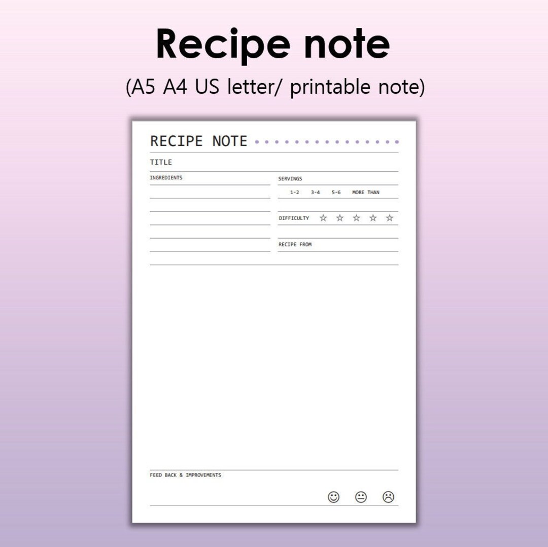 Printable Recipe Note: Save Delicious Food in This Note. (recipe Note ...