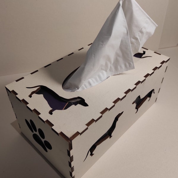 Taschentuchbox mit Dackel Motiven, Tempobox, Kosmetiktuchbox, Tissue Box, Taschentuchspender,