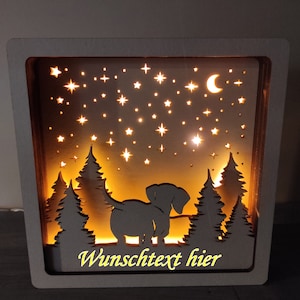 Personalizable picture with a dachshund under the starry sky, illuminated, souvenir picture image 1