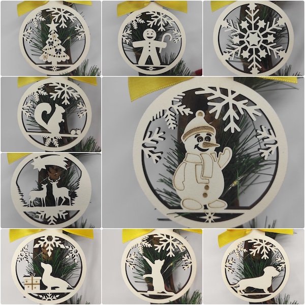 Christbaumschmuck, Dackel Deko, Weihnachtsdeko, Christbaumkugel, Dachshund, Schneemann, Hirsch, Schneeflocke, Eichhörnchen, Lebkuchenmann