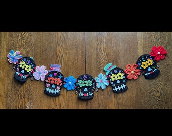 Day of the Dead (Día de los Muertos) Skull Garland in black - Altar Decoration - Black Version #BG2022-5