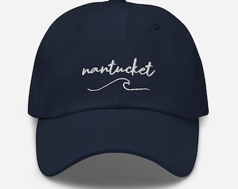 Nantucket Embroidered Hat with Wave | Nantucket Massachusetts Baseball Cap