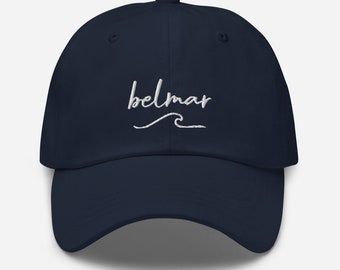 Belmar NJ Embroidered Wave Hat | Belmar New Jersey Script Baseball Cap