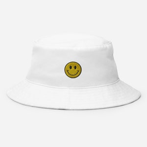 Smiley Face Embroidered Bucket Hat | Black Navy White Bucket Hats