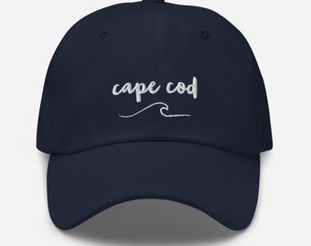 Cape Cod Embroidered Hat with Wave | Cape Cod Massachusetts Script Baseball Cap