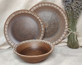 Clay Dinnerware Set of 3, Ceramic Dinnerware Set, Pottery Dinnerware Set Rustic, Handmade Dish Set Pottery