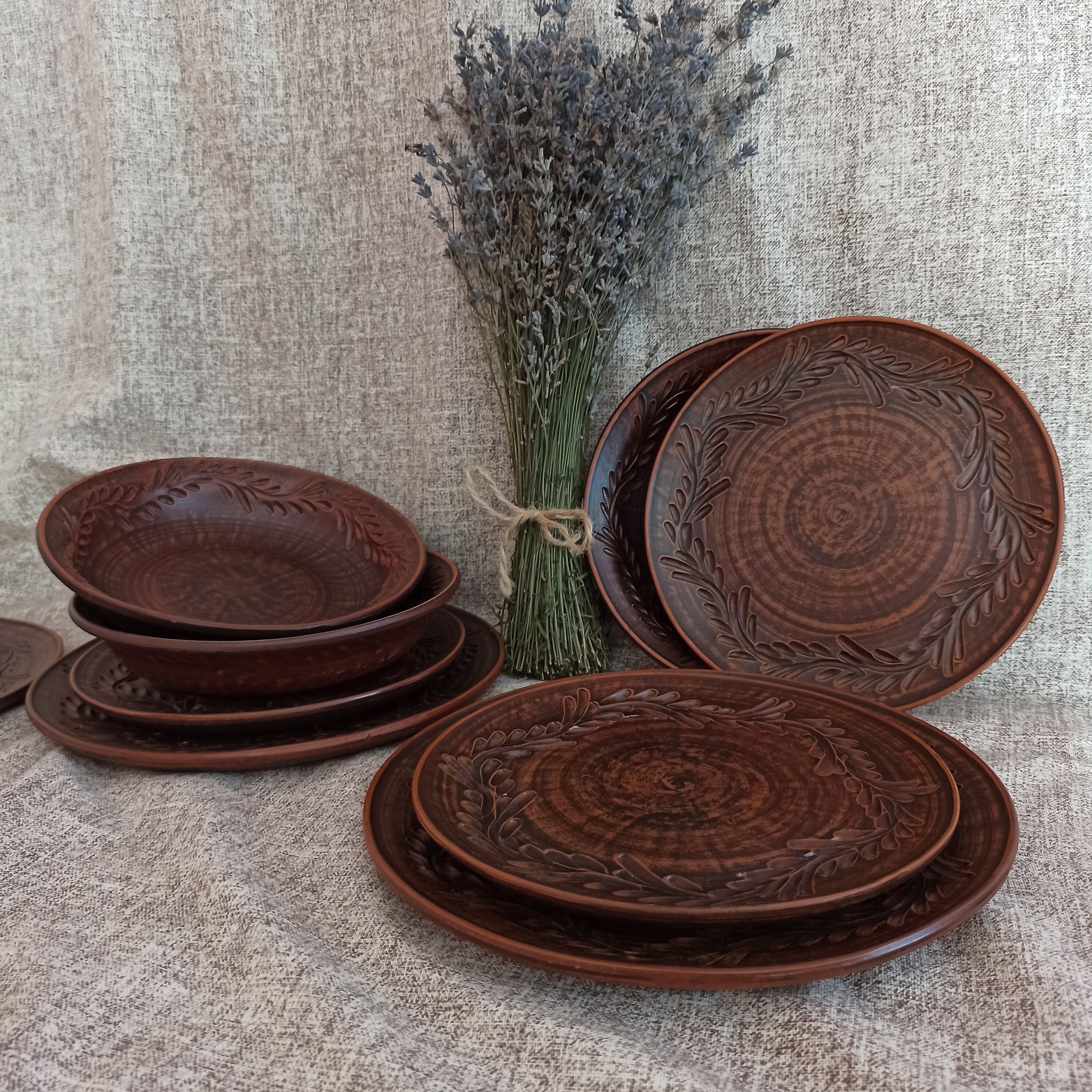 Clay Dinnerware Set of 3 Ceramic Dinnerware Set Pottery Etsy