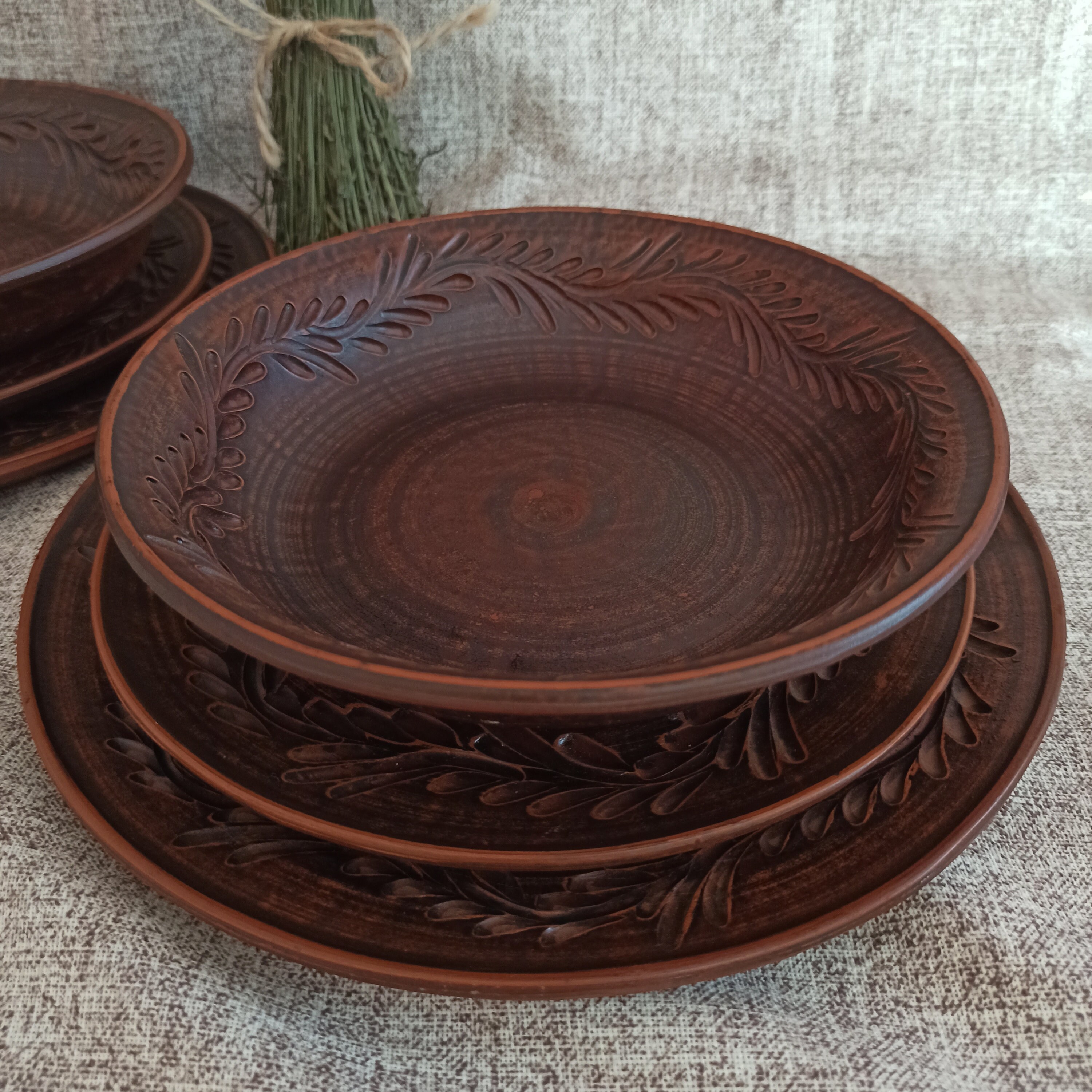Clay Dinnerware Set of 3 Ceramic Dinnerware Set Pottery Etsy