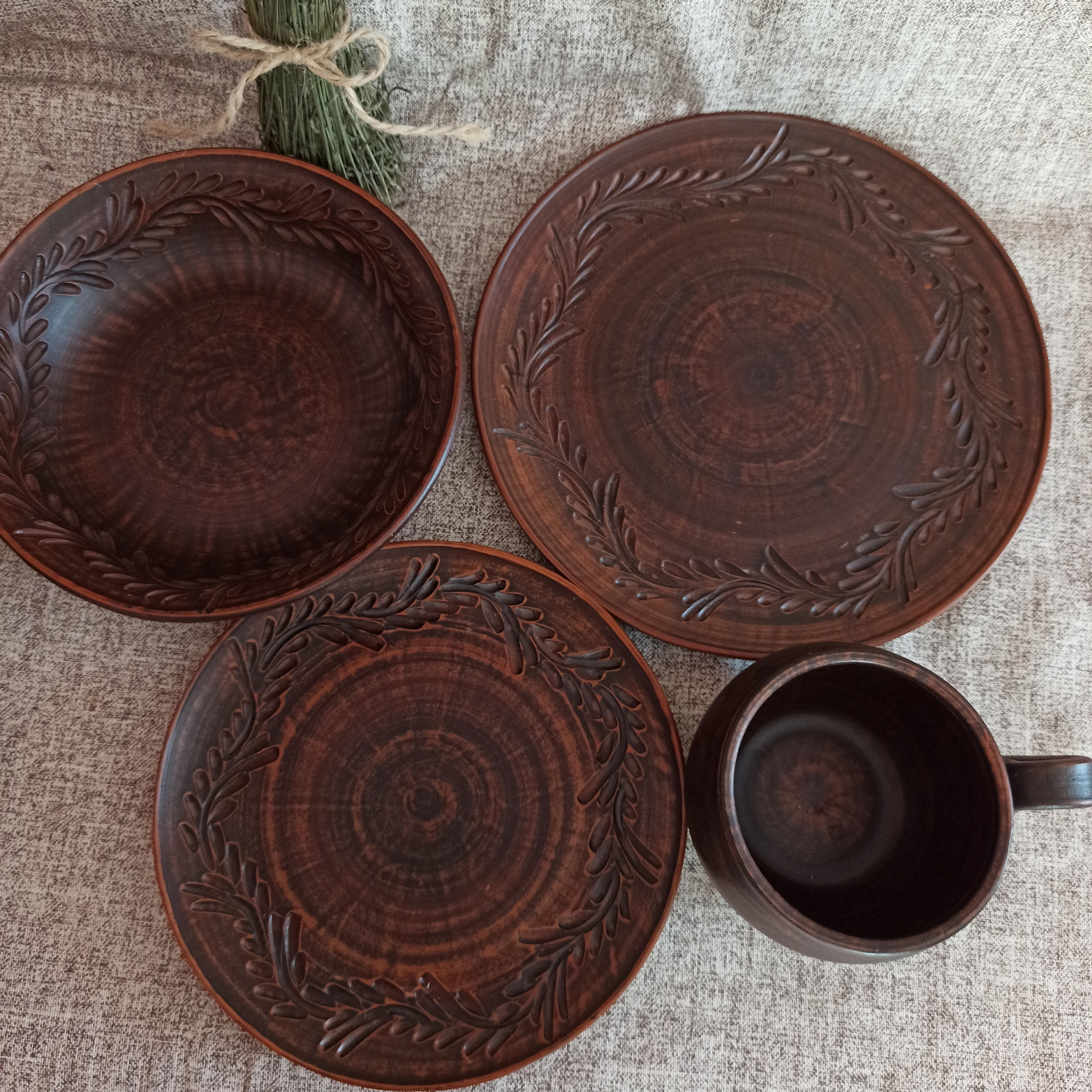 Clay Dinnerware Set of 4 Ceramic Dinnerware Set Pottery Etsy