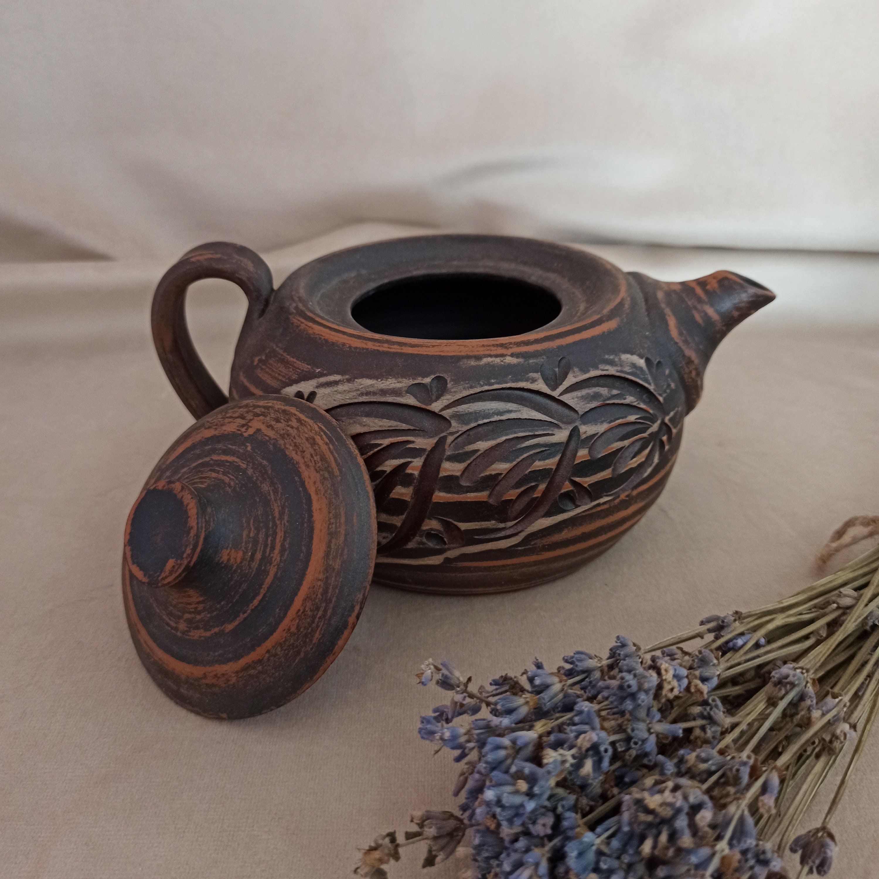 Clay Teapot Pottery Teapot Unglazed Pottery Ceramic Tea Etsy