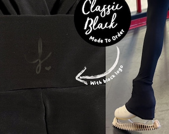 CLASSIC BLACK With All Black Logo - Over the Boot High-Waisted Figure Skating Leggings, Ice Skating Practice Apparel, Leggings, Custom Skate