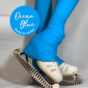 OCEAN BLUE Over the Boot High-Waisted Figure Skating Leggings, Ice Skating Practice Apparel, Figure Skating Activewear, Custom made