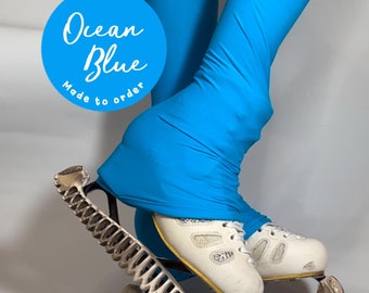 OCEAN BLUE Over-the-Boot Eiskunstlauf-Leggings mit hoher Taille, Eiskunstlauf-Übungskleidung, Eiskunstläufer, Maßanfertigung