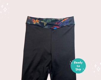 Mädchen 7-8 schwarz über die Stiefel Eiskunstlaufhose - Schmetterling Print Taille, Eislaufen Leggings, Eiskunstlaufbekleidung - BEREIT ZUM VERSAND