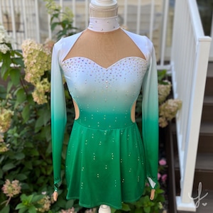 Ombre Green and White Figure Skating Dress Girls Size 10/12, Figure Skating Dress, Ice Skating Dress, Custom Skating Dress, Skating dress