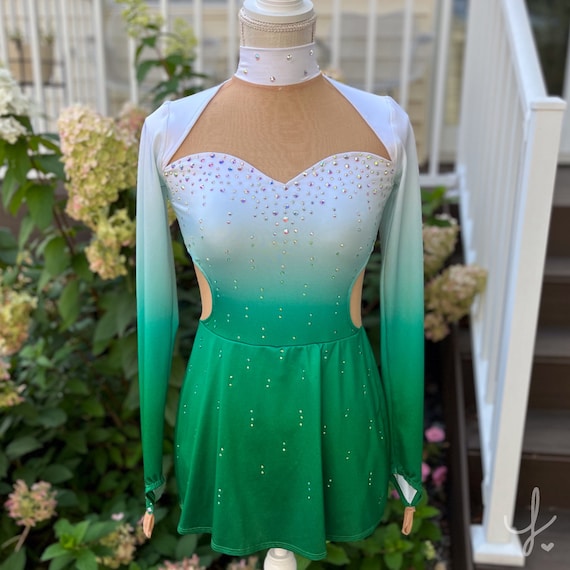 Ombre Green Rhinestone Figure Skating Dress: Girls Size 10/12 - Etsy