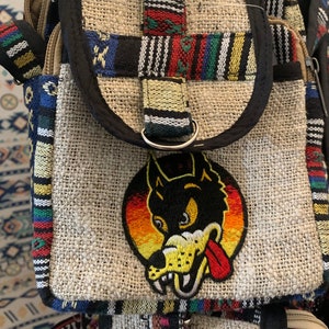 Grateful Dead Officially Licensed Crossbody Hemp/Cotton Shoulder Bag w/ embroidered patches; Dire Wolf Only.
