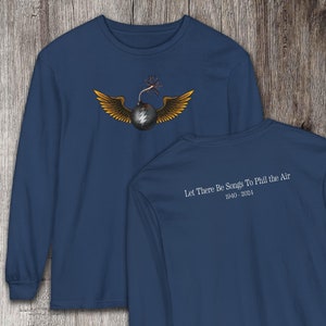 Phil Lesh Flying Eye Bomb, "Let there be songs to Phil the air" T-shirt unisex a maniche lunghe tinta in capo, bifacciale