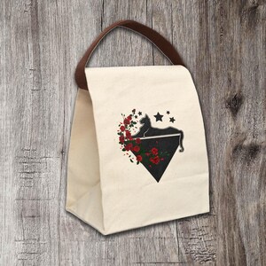 Jerry Garcia Cats Under the Stars Silhouette with Roses Canvas Lunch Bag with Strap