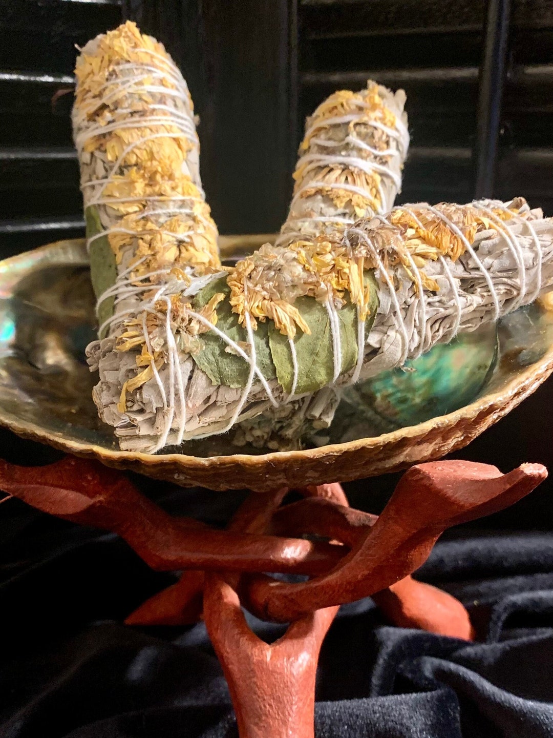 White Sage Smudge Wand With Mini Flowers Etsy