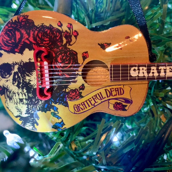 Grateful Dead Officially Licensed Bertha & Roses Acoustic Guitar with Black Case Ornament