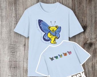 Yellow Dancing ButterBEAR "Bird Song - All I know she sang a little while and then flew on" song lyric Two-Sided Unisex Soft style T-Shirt