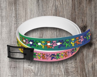 Grateful Dead Dancing Bears design with rainbow background one-size Belt