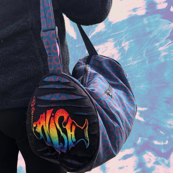 Phish Donut-Print Cotton Stonewash and Applique Duffel Bag with Embroidered Rainbow Phish Logo Patch