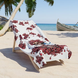 Bertha with Roses Beach Towel, available in two sizes.