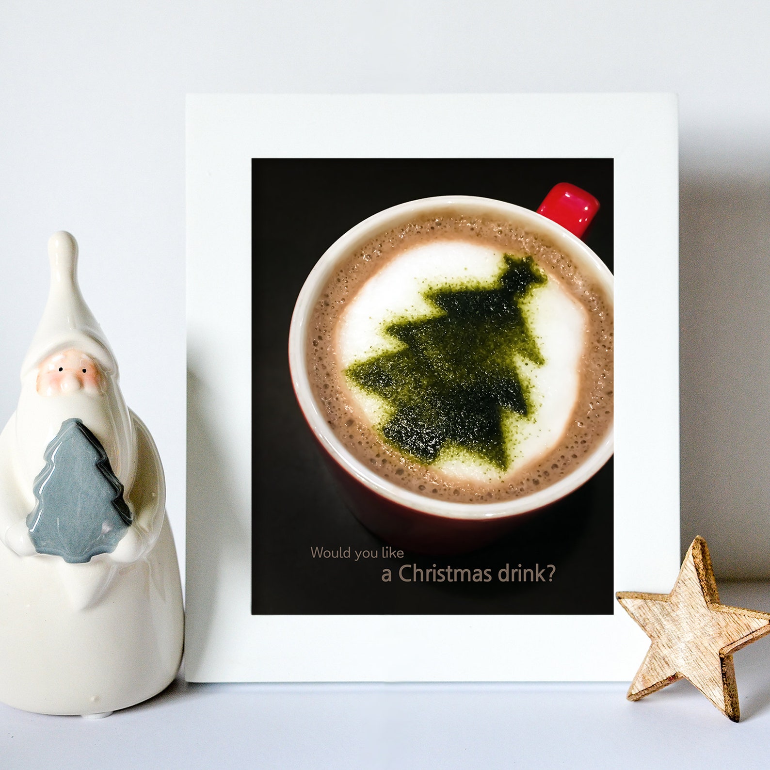 Christmas Tree Latte Picture Printable Wall Art, Color Digital Photo