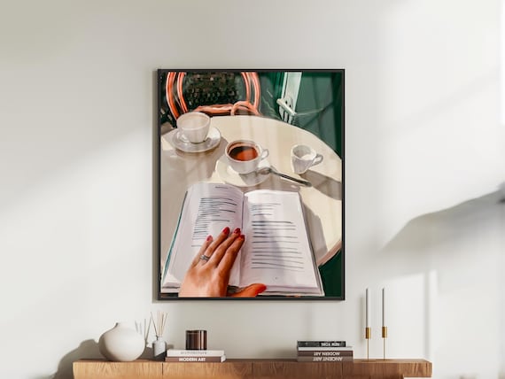 Cafe Reading Nook Print – Hand-Illustrated Book Lover Art (Digital Download)