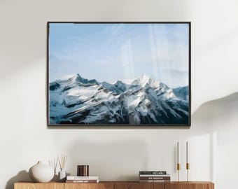 Winter Mountain Painting: Snowcapped Peaks Landscape Art (Digital Download)