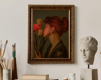 Moody Floral Portrait: Redhead Woman with Tulips (Digital Download)