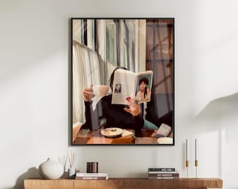 Café Reading Woman Art Print – Cozy Book Lover Décor (Digital Download)