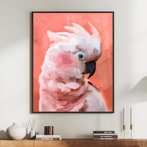 Blush Cockatoo – Tropical Bird Art Print, Hand-Illustrated Pink Parrot Wall Decor, Printable Digital Download for Boho & Modern Interiors