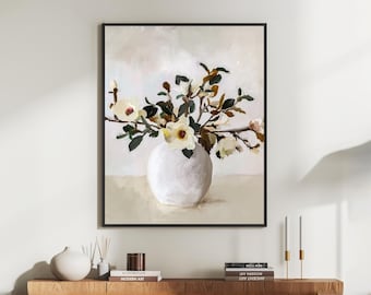 Magnolie Kunstdruck: Neutrales Stillleben, minimalistisches Wohndekor (Digitaler Download)