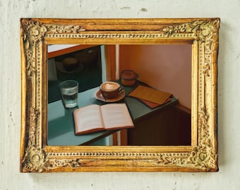 Café Reverie Art Print – Hand-Illustrated Coffee and Book Painting (Digital Download)