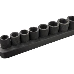 May include: A set of eight dark gray socket wrenches of varying sizes, arranged in a row on a matching dark gray holder. The tools are designed for mechanical work and are set against a white background.